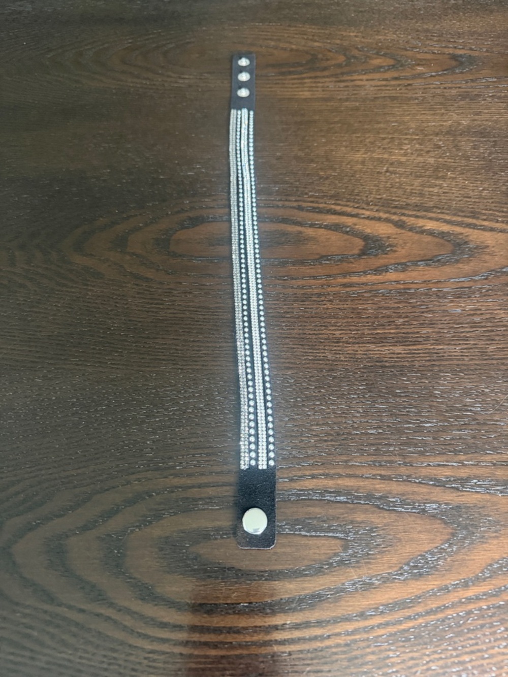 Duo Black Leatherette Bracelet /Choker with Triple Crystal Rows